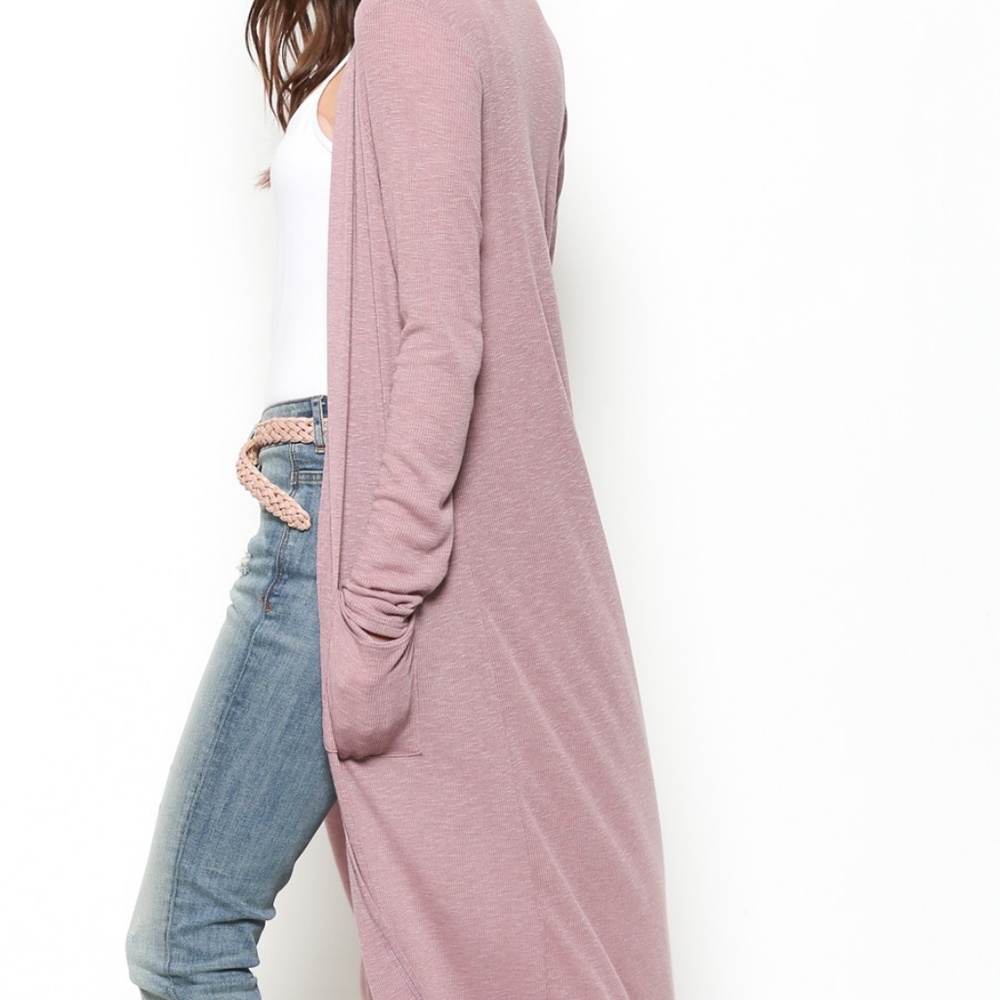 HP🎉Dusty Rose Longline rib lightweight cardigan - Picture 6 of 8